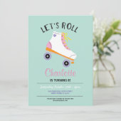 Let's Roll RollerSkate Girls Birthday Party Invite (Standing Front)