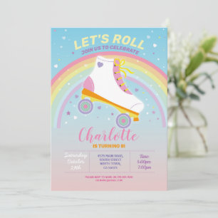Let's Roll RollerSkate Girls Birthday Party Invite