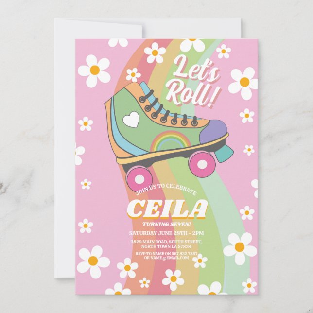 Let's Roll Rollerskate Vibe Retro Groovy 1970s Invitation (Front)