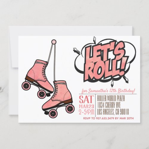 Lets Roll Skating Birthday Invitation