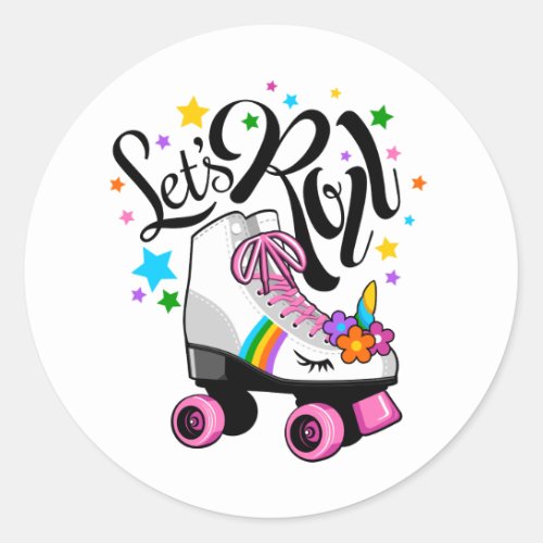 Lets Roll Unicorn Roller skate  Classic Round Sticker