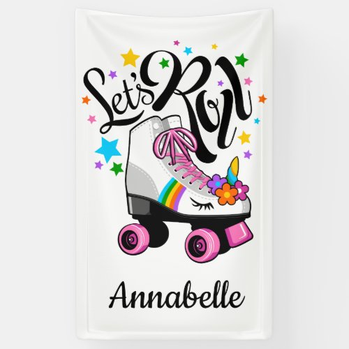 Lets Roll Unicorn Roller skate girls Banner