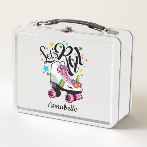 Lets Roll Unicorn Roller skate girls Metal Lunch Box