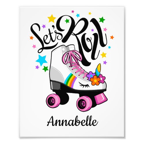 Lets Roll Unicorn Roller skate girls Photo Print