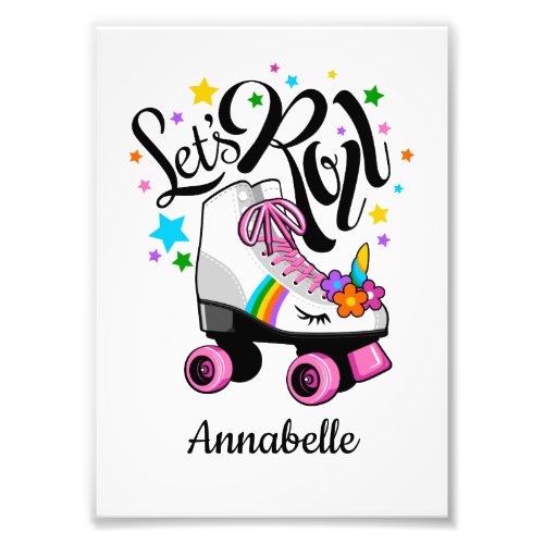 Lets Roll Unicorn Roller skate girls Photo Print