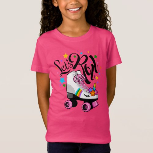 Lets Roll Unicorn Roller skate t_shirt for girls