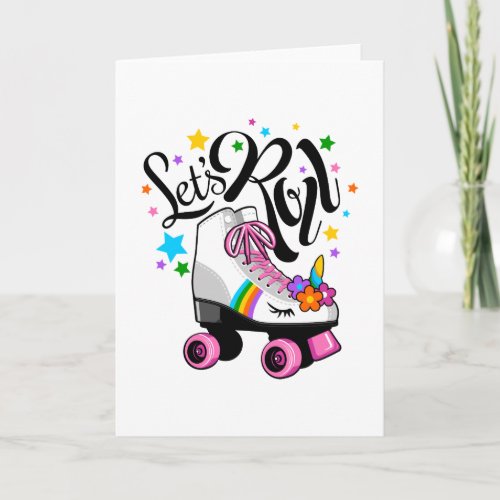 Lets Roll Unicorn Roller skate t_shirt for girls Card