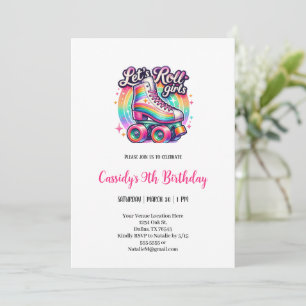 let's rolle girls Roller watercolor Birthday party Invitation