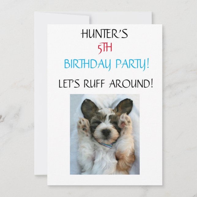 "LET'S RUFF AROUND"  KIDS BIRTHDAY INVITATIONS (Front)