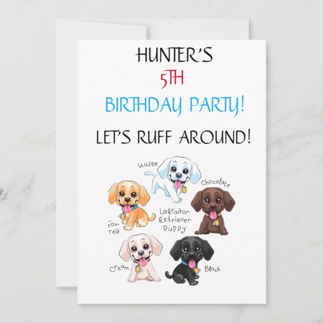 "LET'S RUFF AROUND"  KIDS BIRTHDAY INVITATIONS (Front)