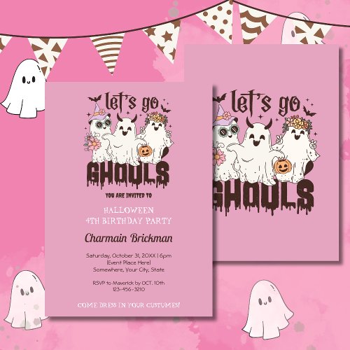 Lets s go GHOOLS Halloween Birthday  Invitation