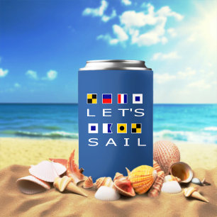 Let's Sail Colorful Nautical Flags Dark Color Can Cooler