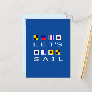 Let's Sail Colorful Nautical Flags Dark Color Postcard