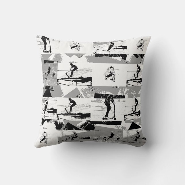 Lets Scoot Around - Stunt Scooter Rider Throw Pillow (Back)