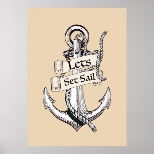 lets set sail vintage nautical poster