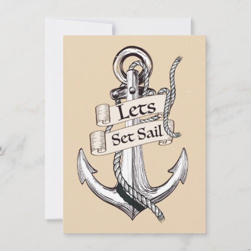 lets set sail vintage nautical wedding invitation