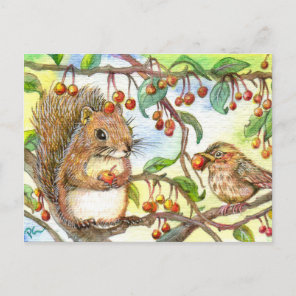 Let's Share - Squirrel And Sparrow Postcard