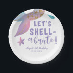 Lets Shell-abreate Magical Mermaid Birthday Party Paper Plates<br><div class="desc">Whimsical and magical under the sea theme girl's birthday party paper plate featuring a mermaid tail in pink,  purple,  and teal colors with faux gold glitter scales. The text says "Let's Shell-abrate!" Customize this product by adding your child's name,  age,  and event date at the bottom.</div>