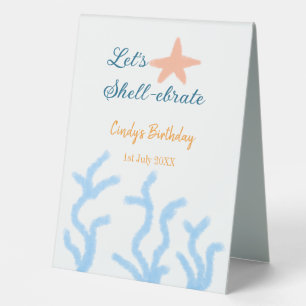 Let's shell-ebrate under the sea blue birthday table tent