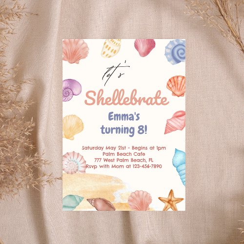 Lets Shellabrate Beach Theme Birthday invitation