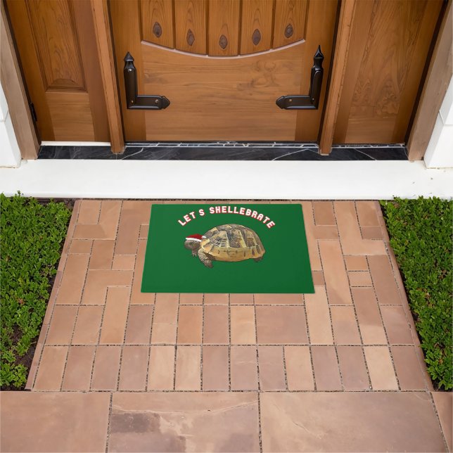 Lets Shellebrate Christmas Tortoise Wearing Santa  Doormat (Outdoor)
