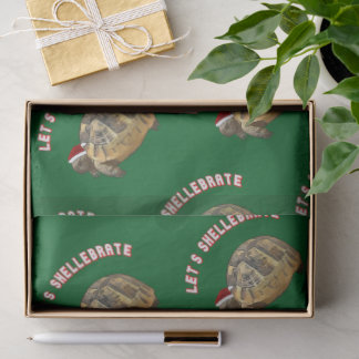 Lets Shellebrate Christmas Tortoise Wearing Santa Tissue Paper