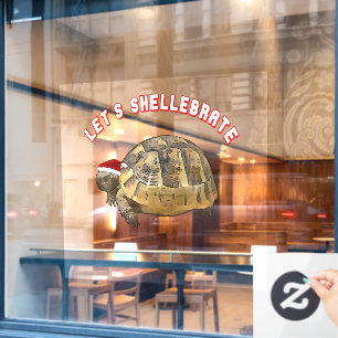 Lets Shellebrate Christmas Tortoise Wearing Santa Window Cling