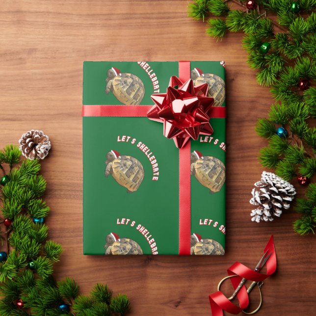 Lets Shellebrate Christmas Tortoise Wearing Santa  Wrapping Paper (Holiday Gift)