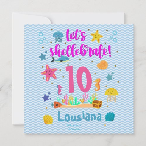 Lets Shellebrate Marine Ocean Under Sea Birthday Invitation