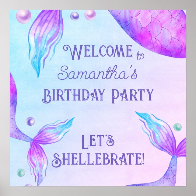 Lets Shellebrate Mermaid Birthday Party Poster (Front)