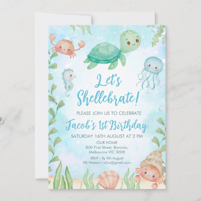 Let's Shellebrate Sea Turtle Under Sea Birthday Invitation (Front)