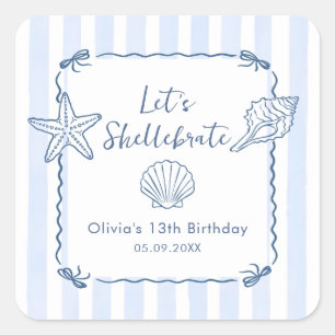 Let's Shellebrate Seashell Birthday Square Sticker