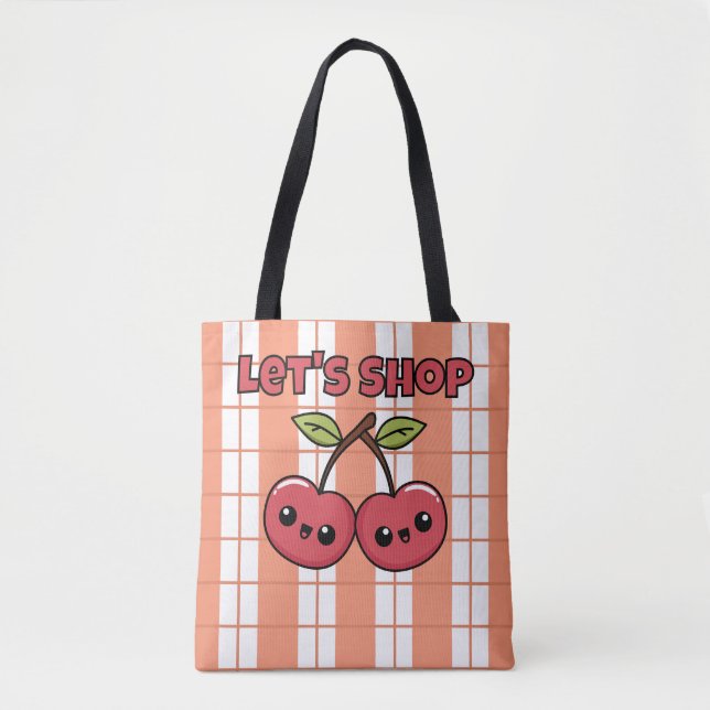 Let's Shop, Cherries, Tartan Tote Bag (Front)
