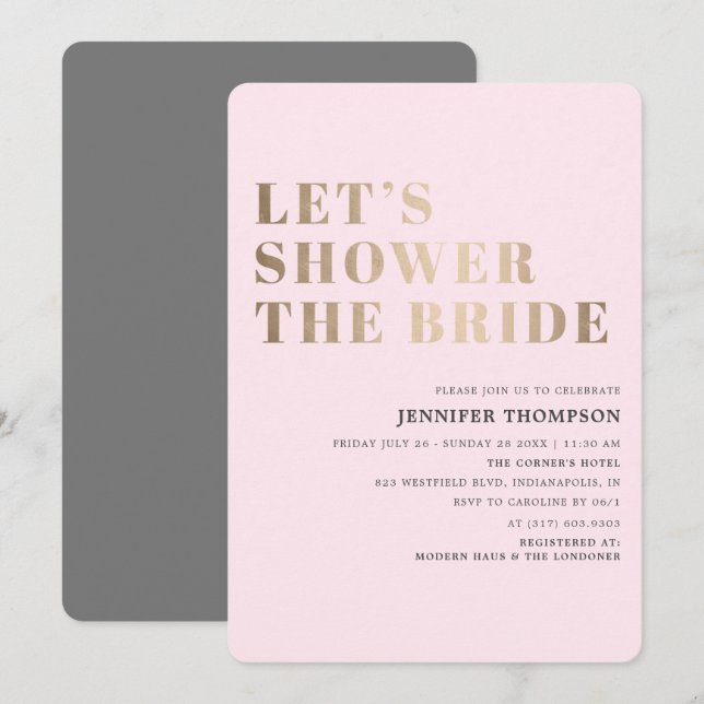 Let's Shower The Bride Blush & Gold Bridal Shower Invitation (Front/Back)