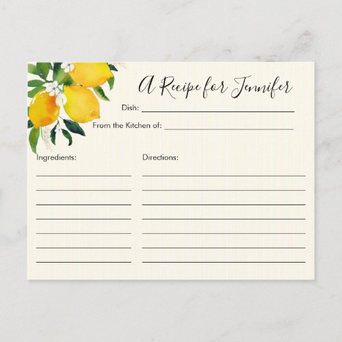 Lets Shower The Bride Lemon Recipe Card