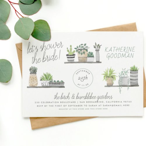 Lets Shower The Bride Modern Greenery Houseplants Invitation