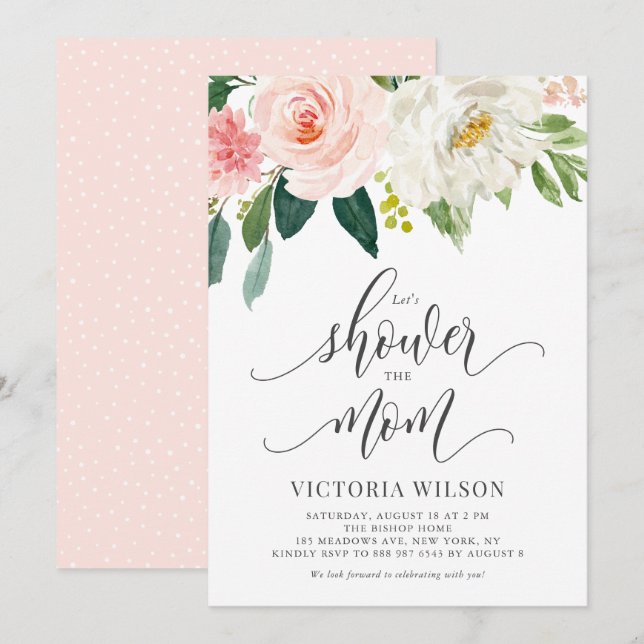 Let's Shower the Mom Blush Pink Floral Baby Shower Invitation (Front/Back)