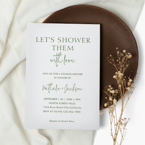 Lets Shower Them Green  Couple Shower Bridal Invitation