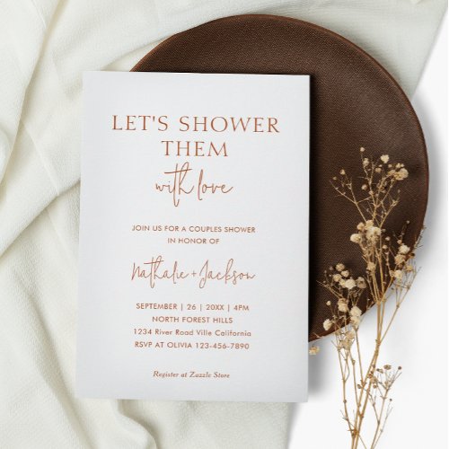 Lets Shower Them Terracotta Couple Shower Bridal Invitation