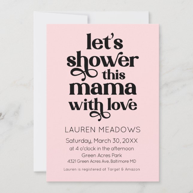 Let's Shower This Mama Typography Invitation (Front)