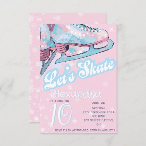 Lets skate figure ice skating birthday party Invitation
