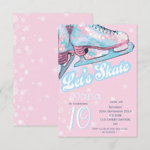 "Let's skate" figure ice skating birthday party Invitation