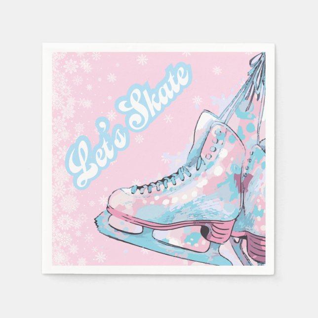 "Let's skate" figure ice skating birthday party Napkins (Front)