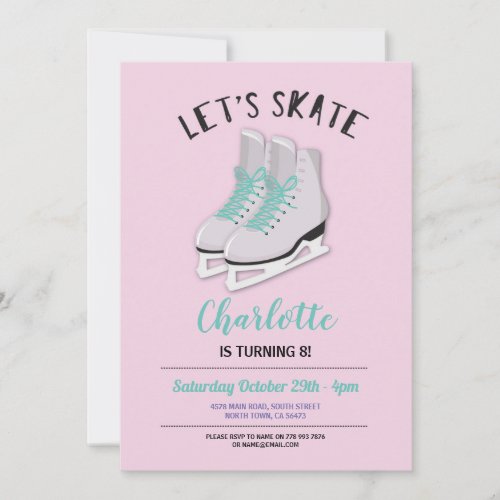 Lets Skate Girls Pink Ice_Skating Birthday Party Invitation