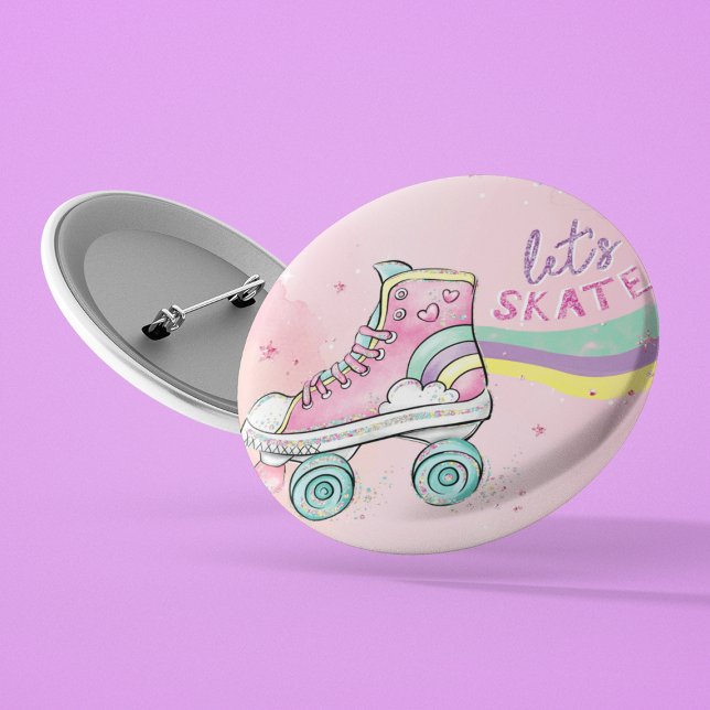 Let's Skate l Roller Skating party Girl Birthday  Button (Creator Uploaded)