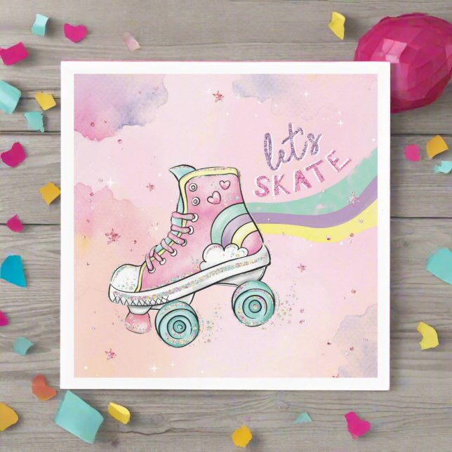 Lets Skate l Roller Skating party Girl Birthday Napkins (Creator Uploaded)