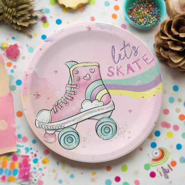 Lets Skate l Roller Skating party Girl Birthday Paper Plates (Creator Uploaded)