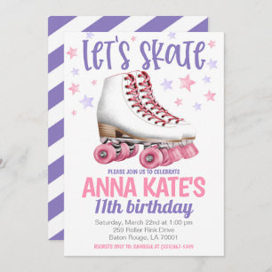 Let's Skate Roller Skating Birthday  Invitation