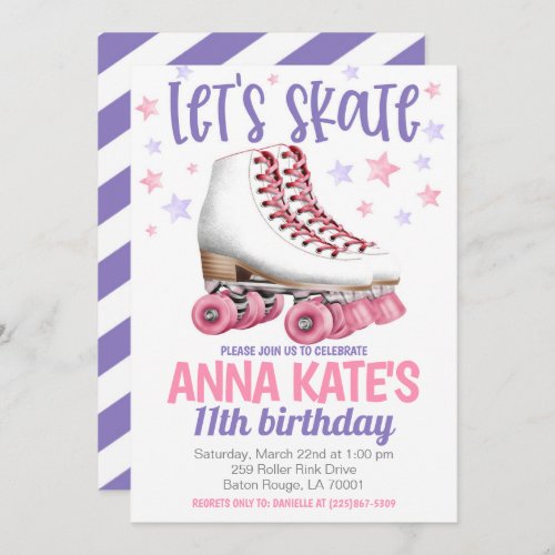 Lets Skate Roller Skating Birthday  Invitation