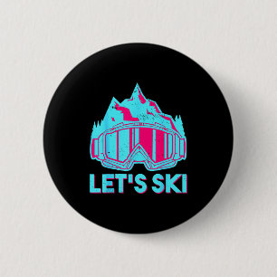 Let's ski, retro goggles ski vintage 80s 90s skiin button